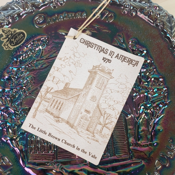 Fenton Iridescent Christmas Plate Deep Red Christmas 1970 Collection Item Retro - Picture 8 of 10